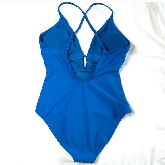 Christina NWT turquoise blue Crochet Front One piece woman swimsuit Size Large - Picture 7 of 10